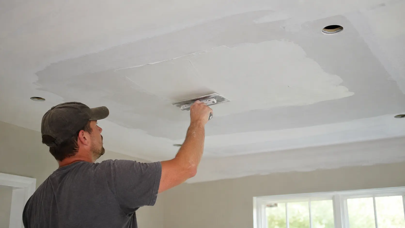 Water damaged ceiling repair and drywall restoration